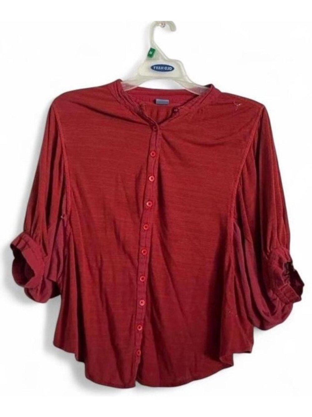 Free People Red Button Front Ruffle Sleeve Blouse Size S Petite